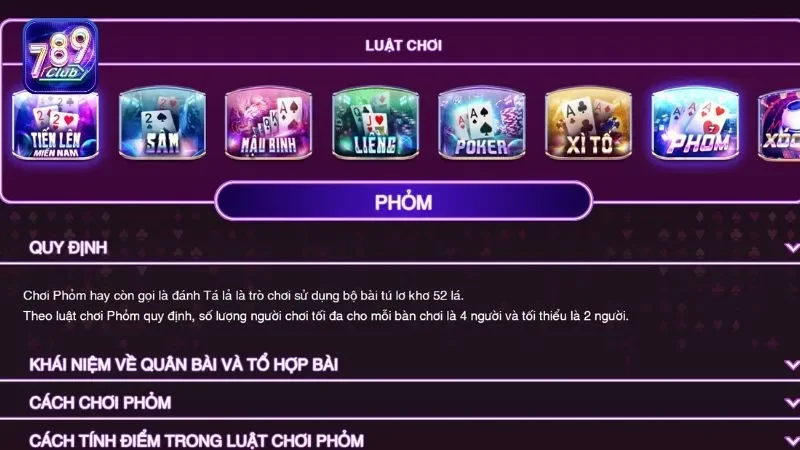 Luật chơi phỏm 789club cơ bản và các thuật ngữ cần biết